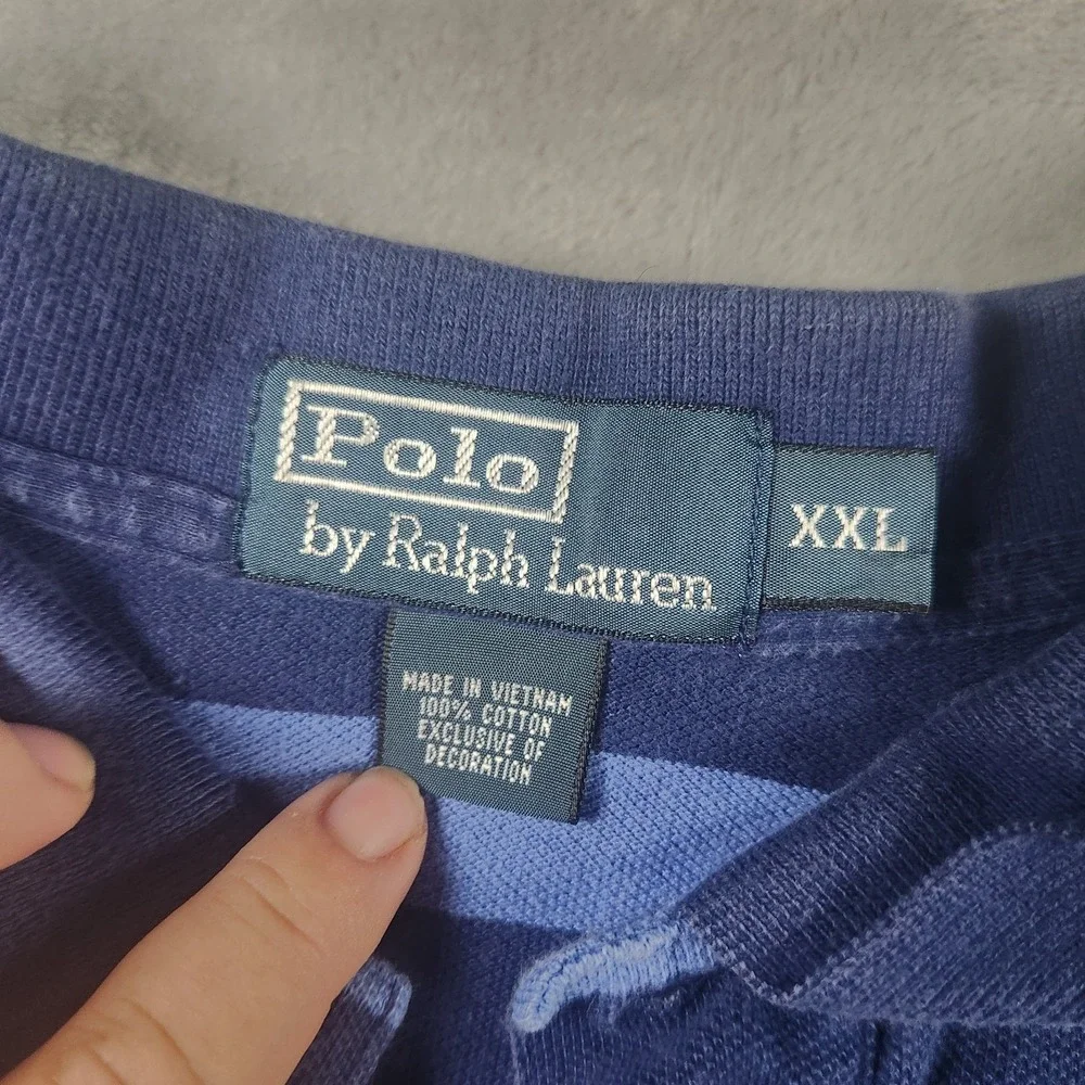 Polo Ralph Lauren Men's‎ Size XXL Classic Blue Striped Pique Mesh Pony Polo